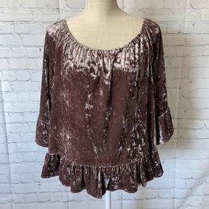 Sanctuary Shiny Mauve Blouse with Ruffle Sleeves